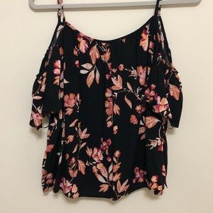 Cold shoulder black summer top with flowers